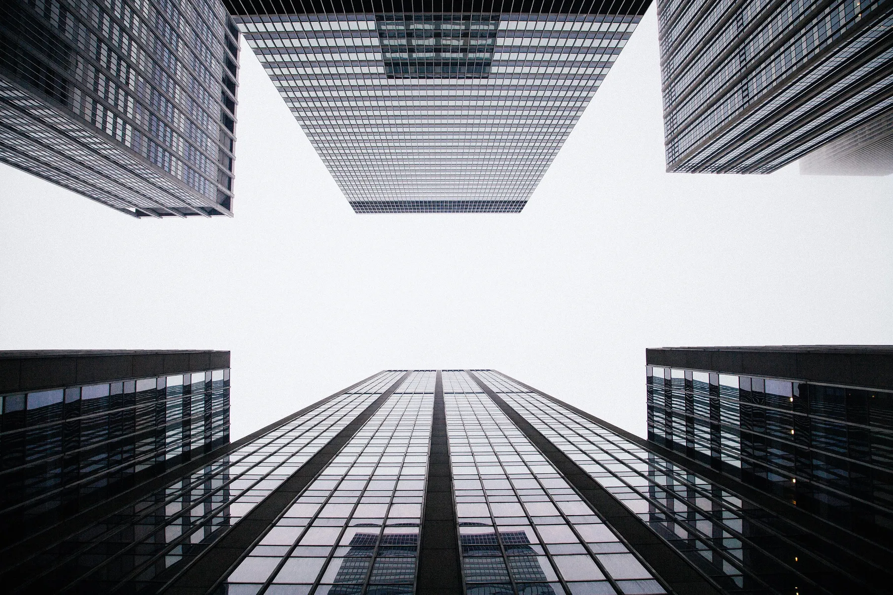 Office towers seen from street level