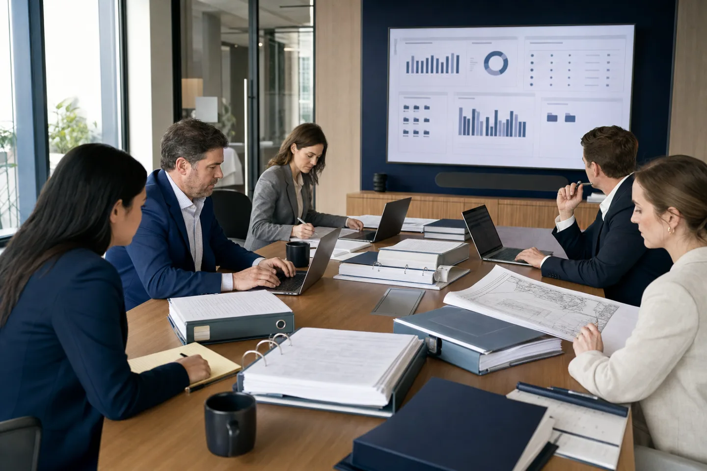 Commercial real estate acquisitions and legal team checking completeness in a controlled due diligence data room